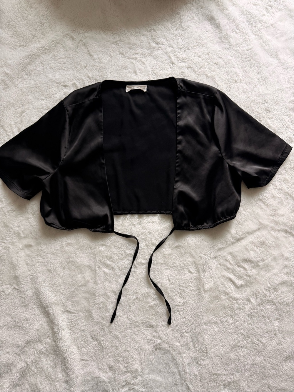 Urban Outfitters Black Satin Tie-Front Bolero Crop